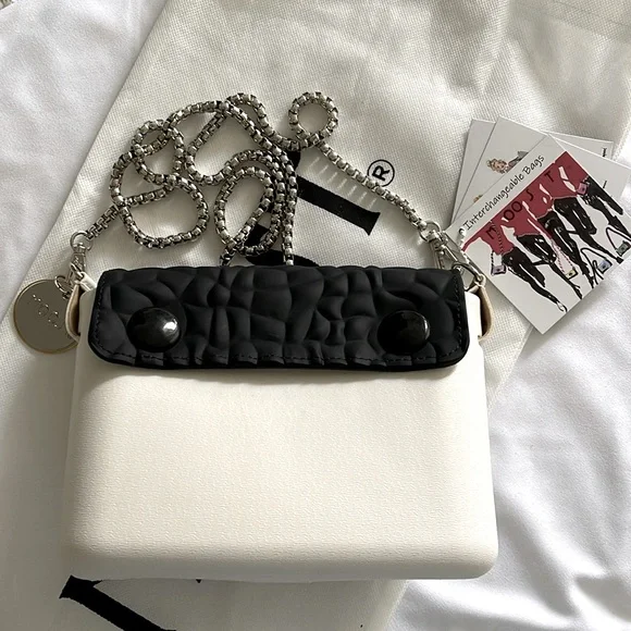 MOOST BAG Limited Edition Black Flap with Winter White Bottom & Chain Strap NWT - Picture 2 of 12